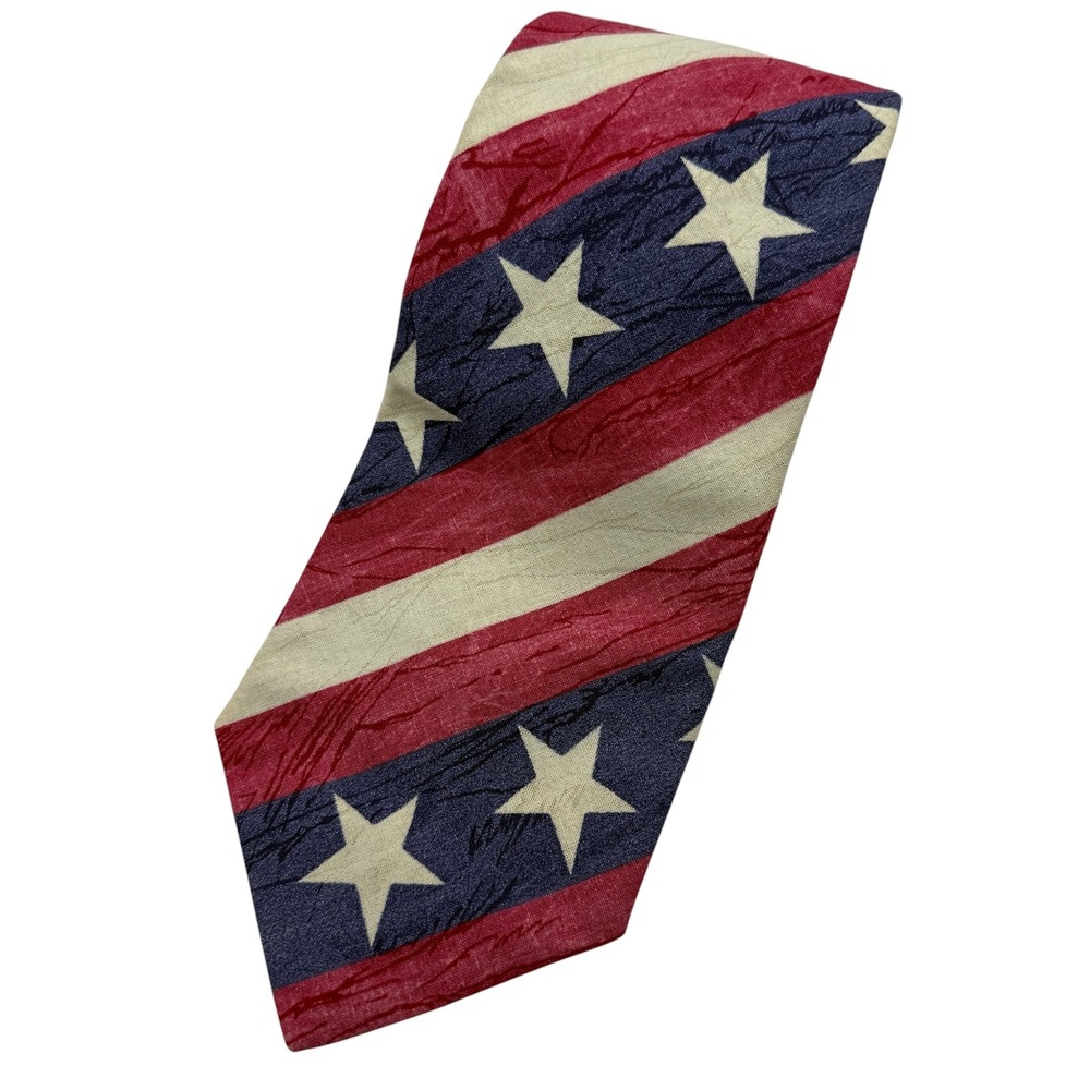 Rooster Mens American Flag Stars and Stripes Cotton Necktie Made in USA Red Blue - Picture 2 of 5